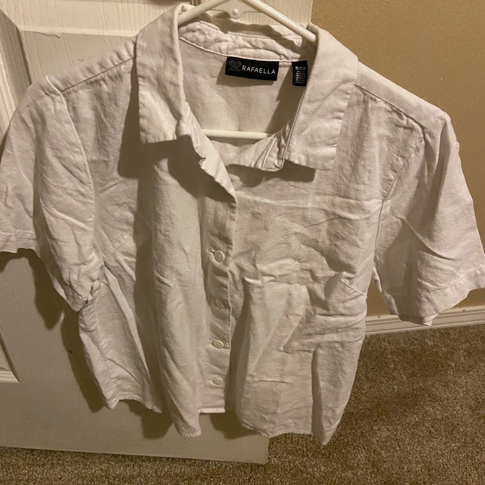 Rafaella White Linen Button-Down Crop Top
